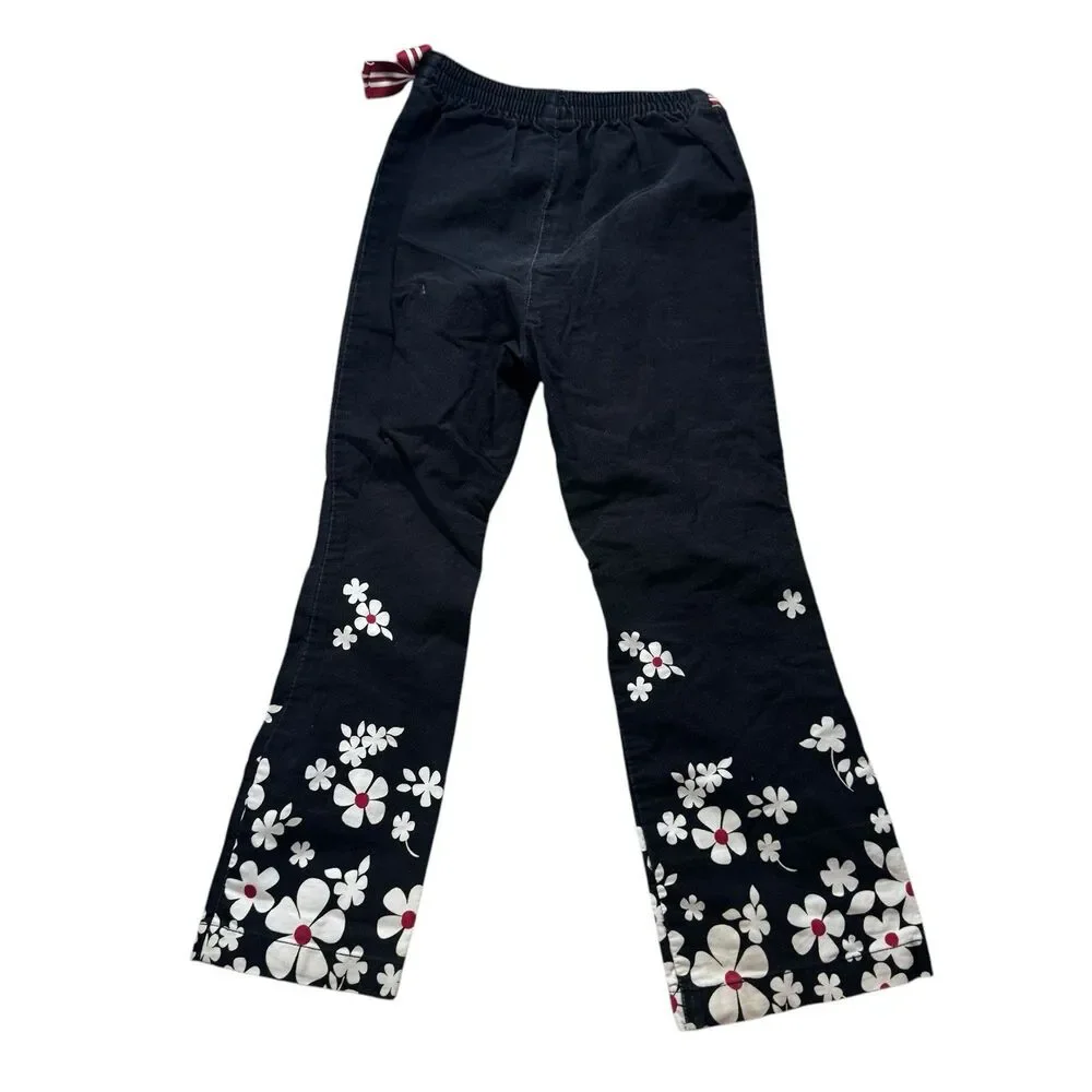 VTG Gymboree Large Daisy Flower Pants Red Belt‎ Black Cute